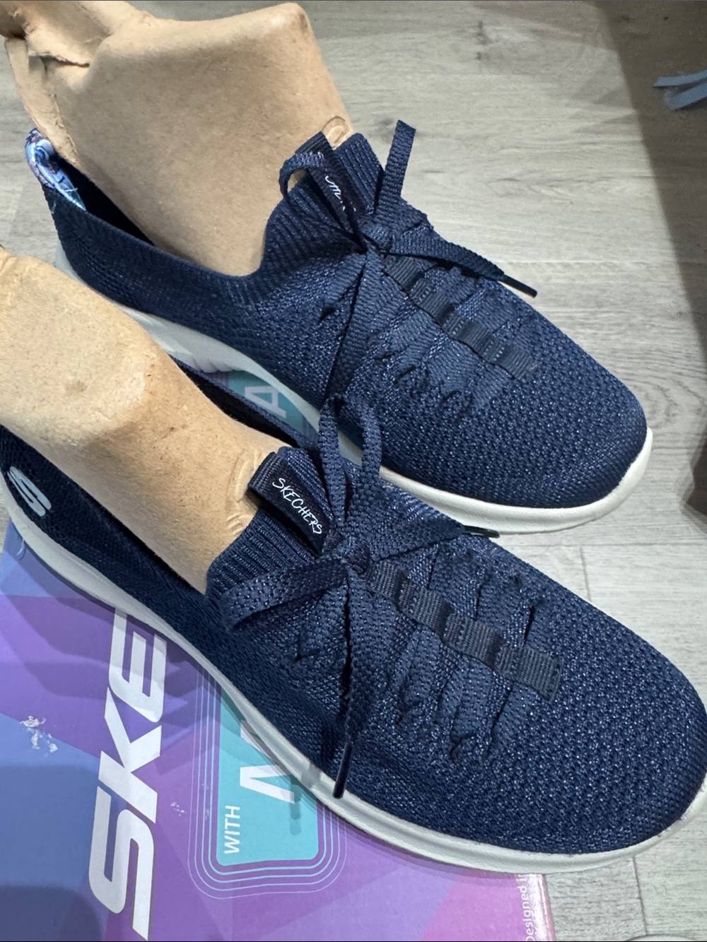 Skechers Navy Knit Lace-Up Slip-On Sneakers